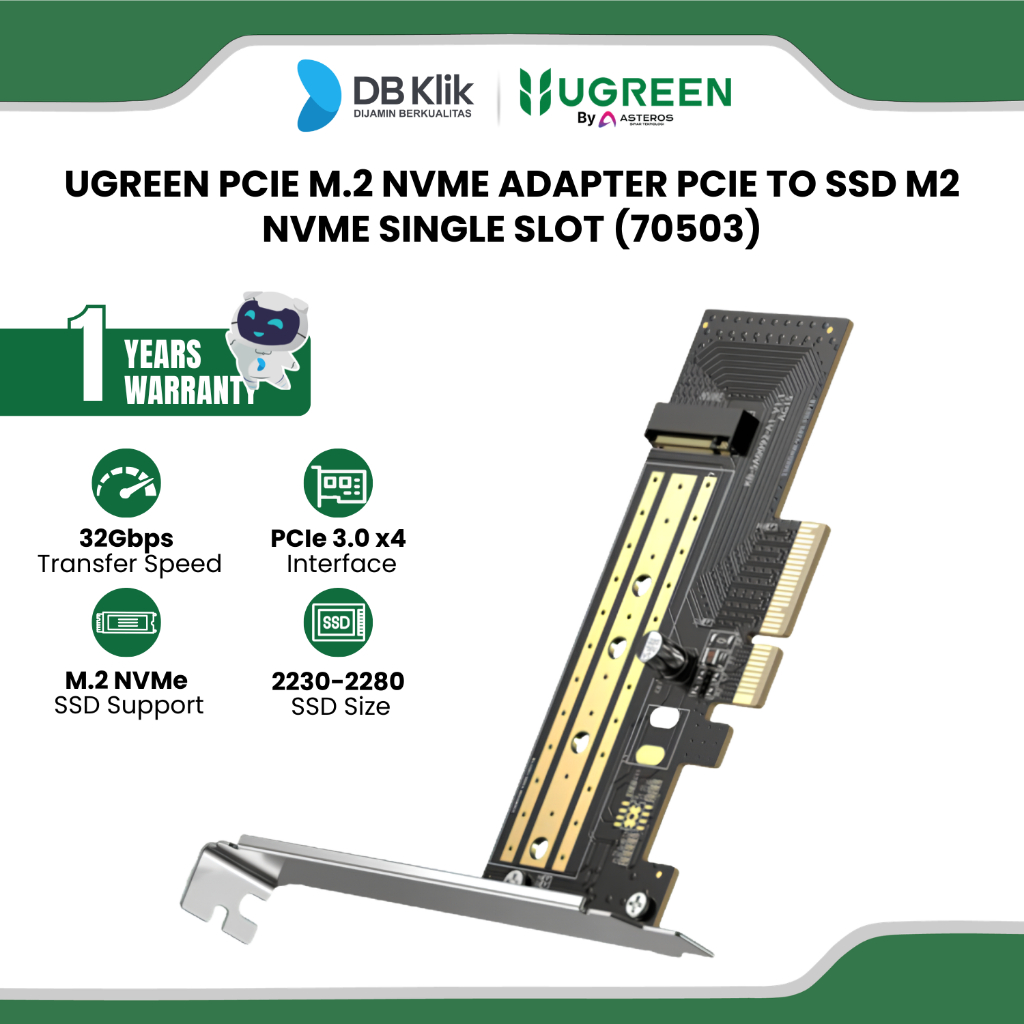 Ugreen Pcie M.2 Nvme Adapter Pcie To Ssd M2 Nvme Single Slot (70503)