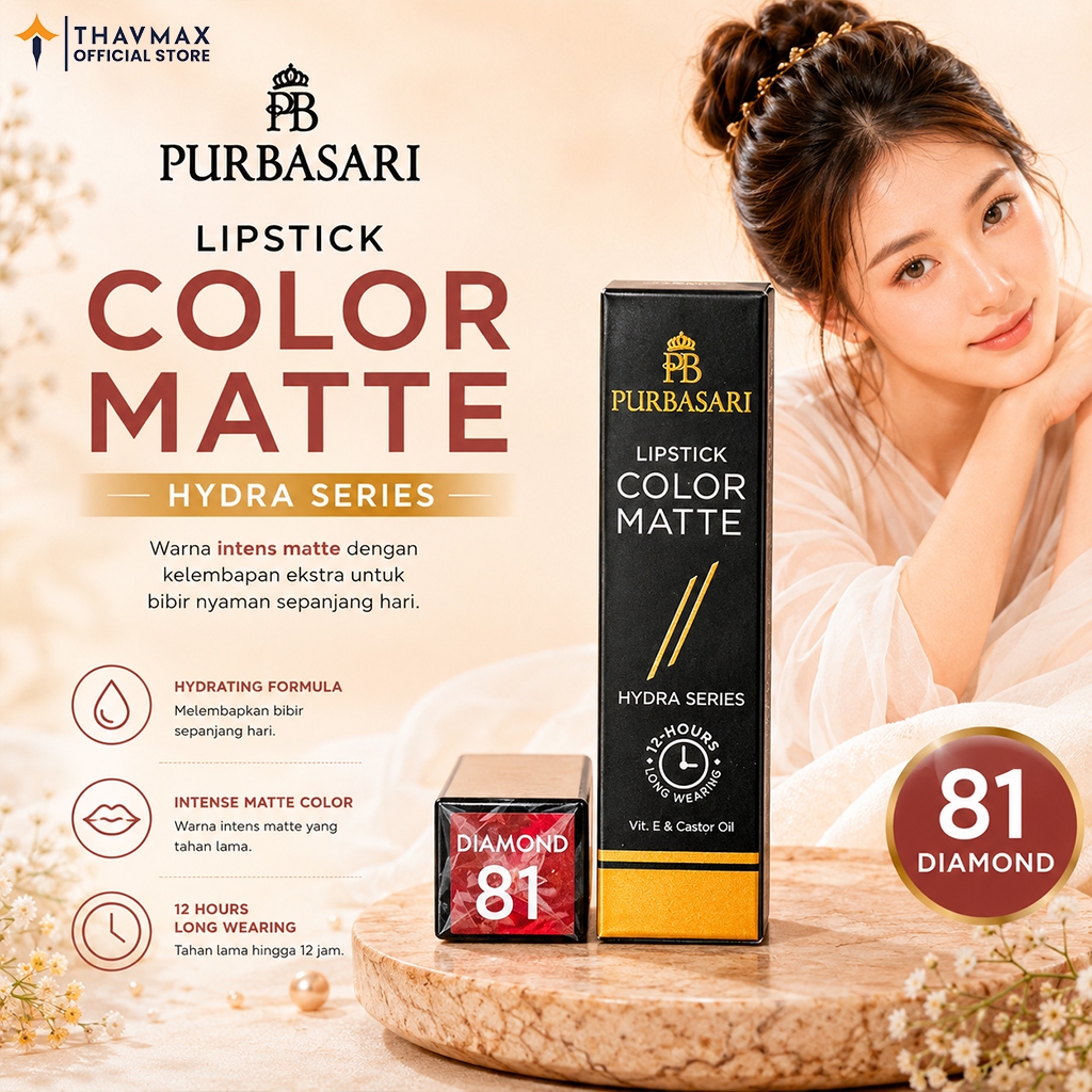 Purbasari Lipstick Color Matte Hydra Series No. 81 Diamond Original | Lipstik Matte Tahan Lama denga