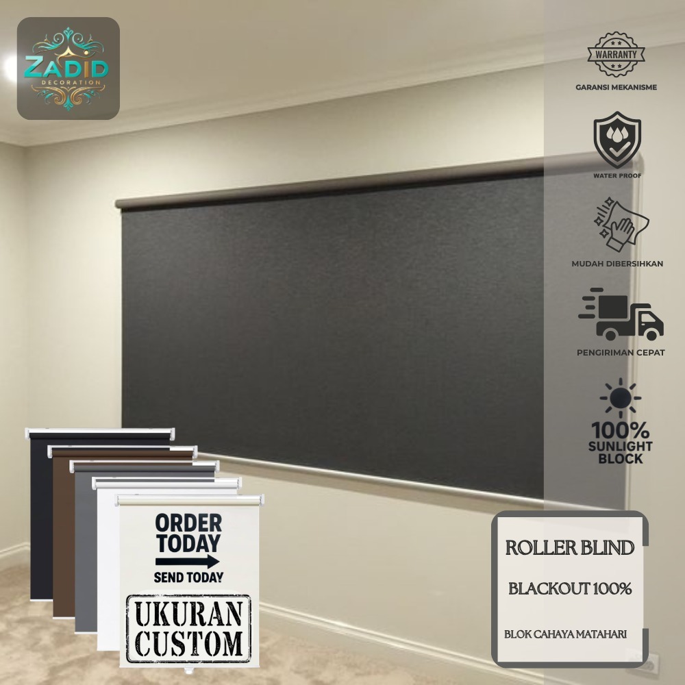 Roller Blind Blackout 100% Anti Panas & Cahaya - Tirai Gulung Jendela Kamar Minimalis Gorden Krey Mo