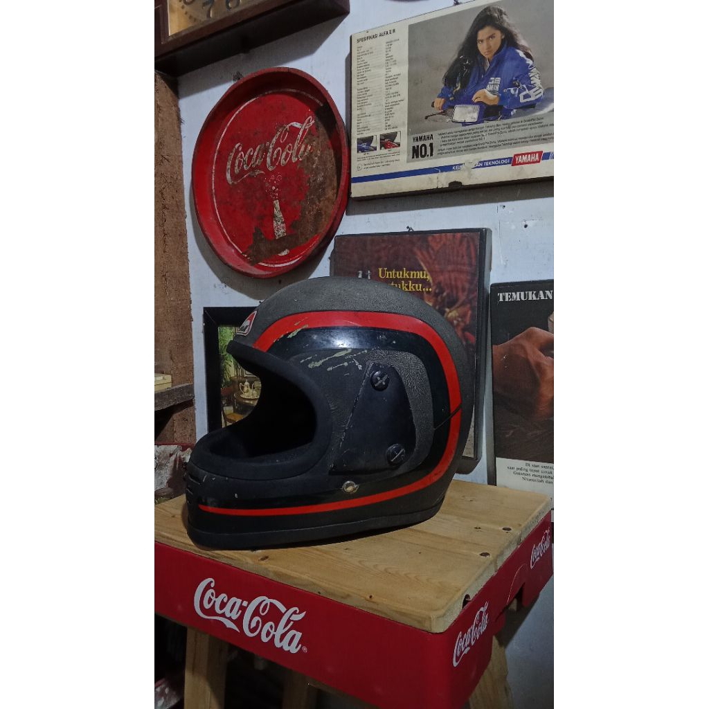 helm Cakil fullface kiwi jadul merah