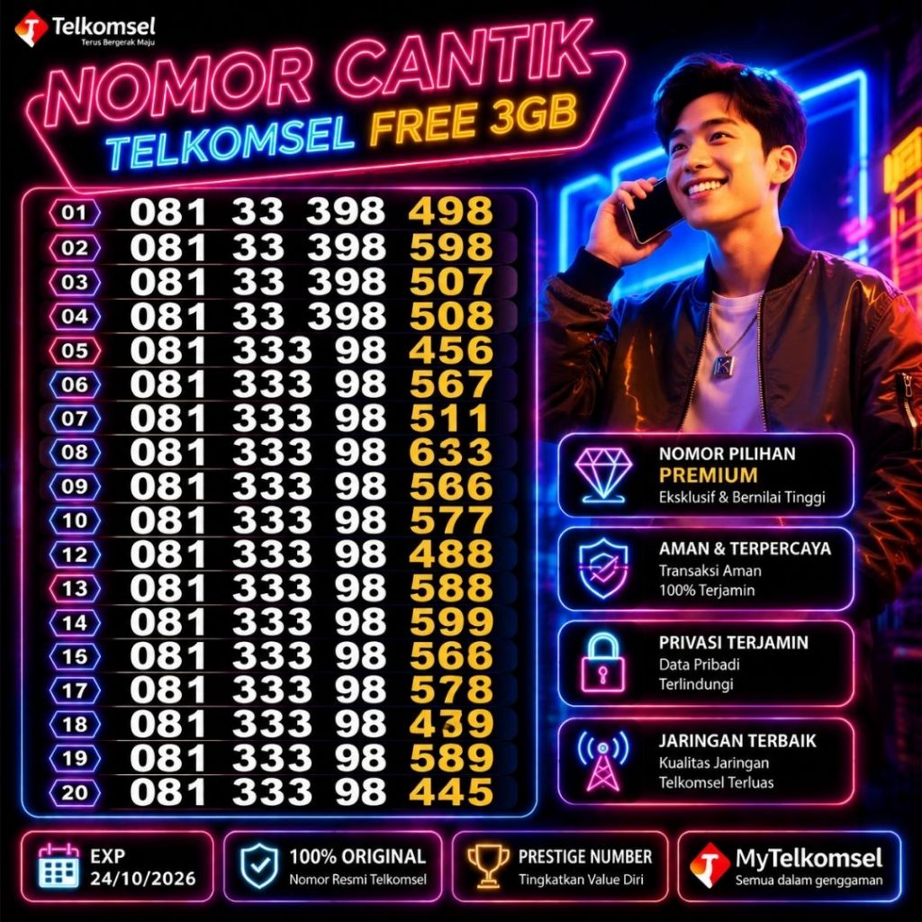 Nomor Cantik Telkomsel Seri 081 33 398XXX Bonus 3GB Harga 50ribu