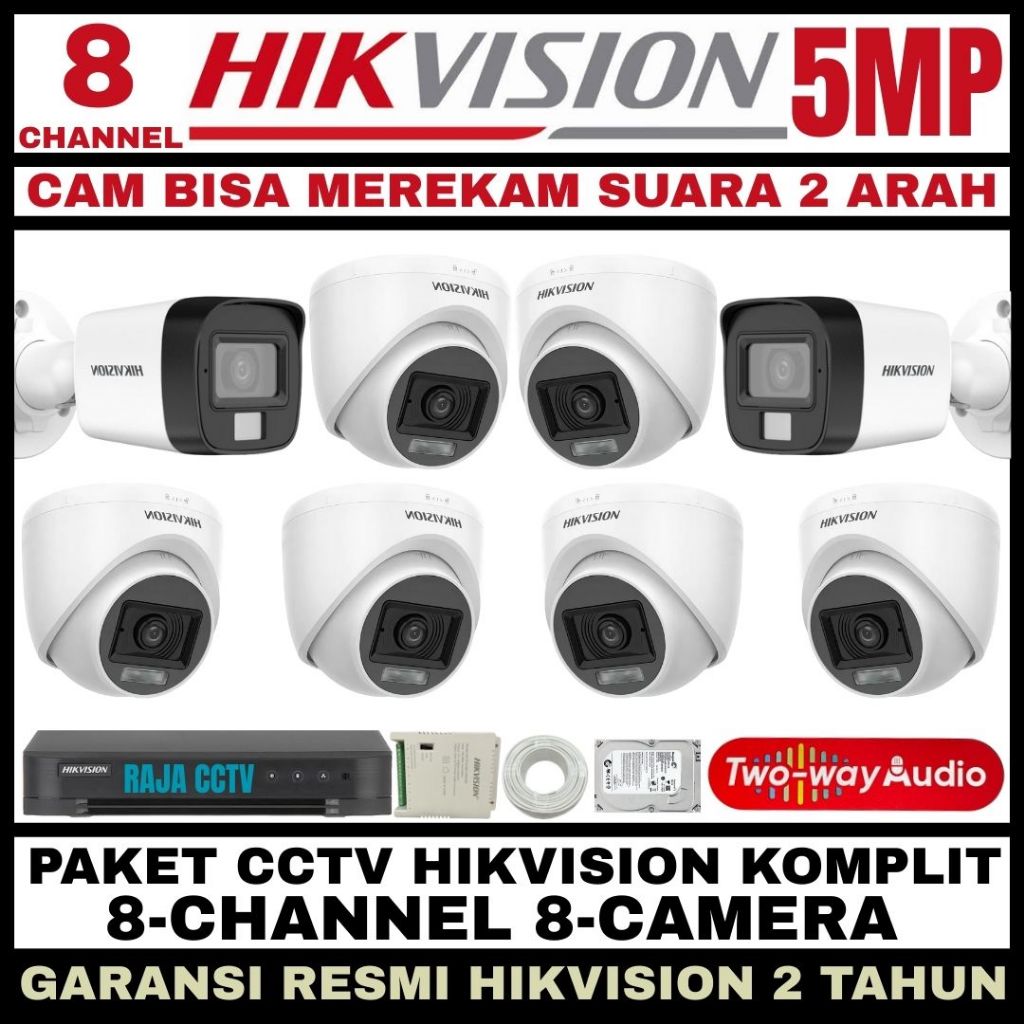 PAKET CCTV HIKVISION 5MP 8 CHANNEL 8 CAMERA AUDIO TWO WAY TURBO HD KAMERA CCTV