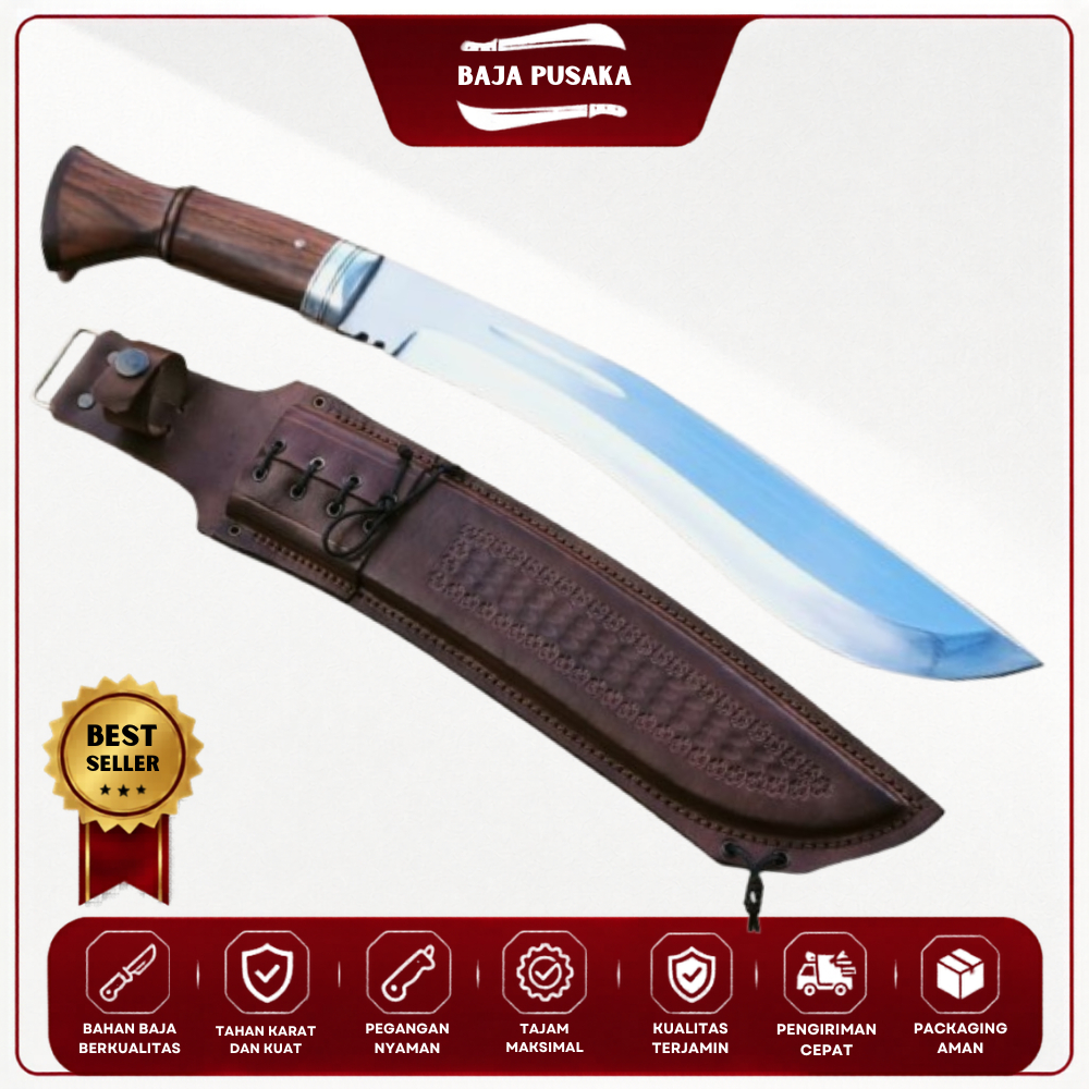 Pisau Survival Kukri Kecil dan Besar Baja Per Sarung Kulit Sapi, Pisau Outdoor Camping & Hiking | Ko