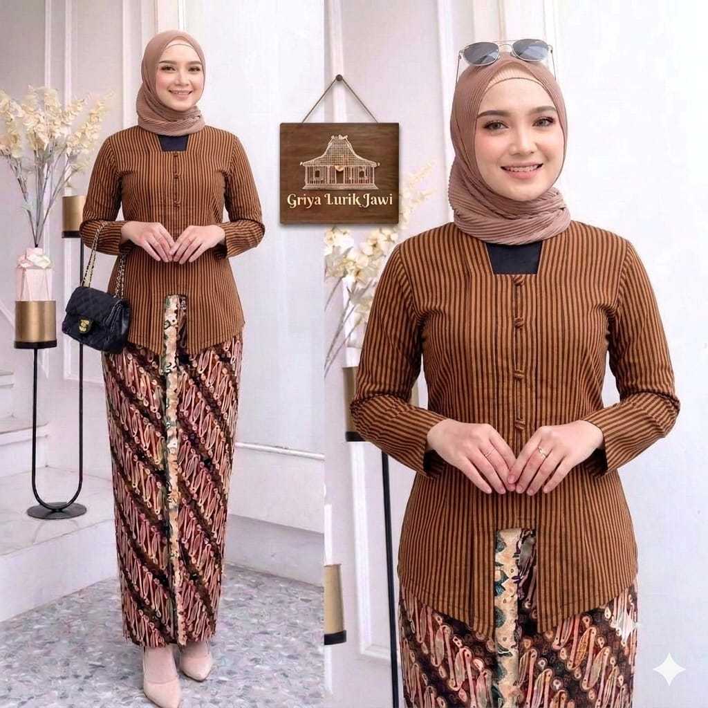 Baju Kebaya Lurik Wanita Dewasa Warna Coklat I Baju Lurik Kebaya Wanita Dewasa I Baju Kebaya Lurik W