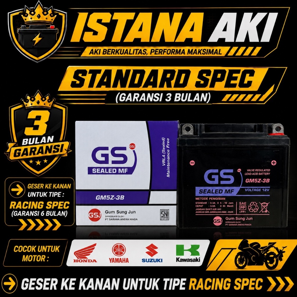 Aki Motor Honda Megapro Primus / Megapro Lama GM5Z3B Aki Kering Accu Kering MF