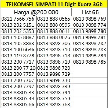 Nomor Cantik TELKOMSEL SIMPATI 11 Digit no seri 888 / 9898 / 200K Bonus Kuota 3Gb 30 Hari Nomer Kart