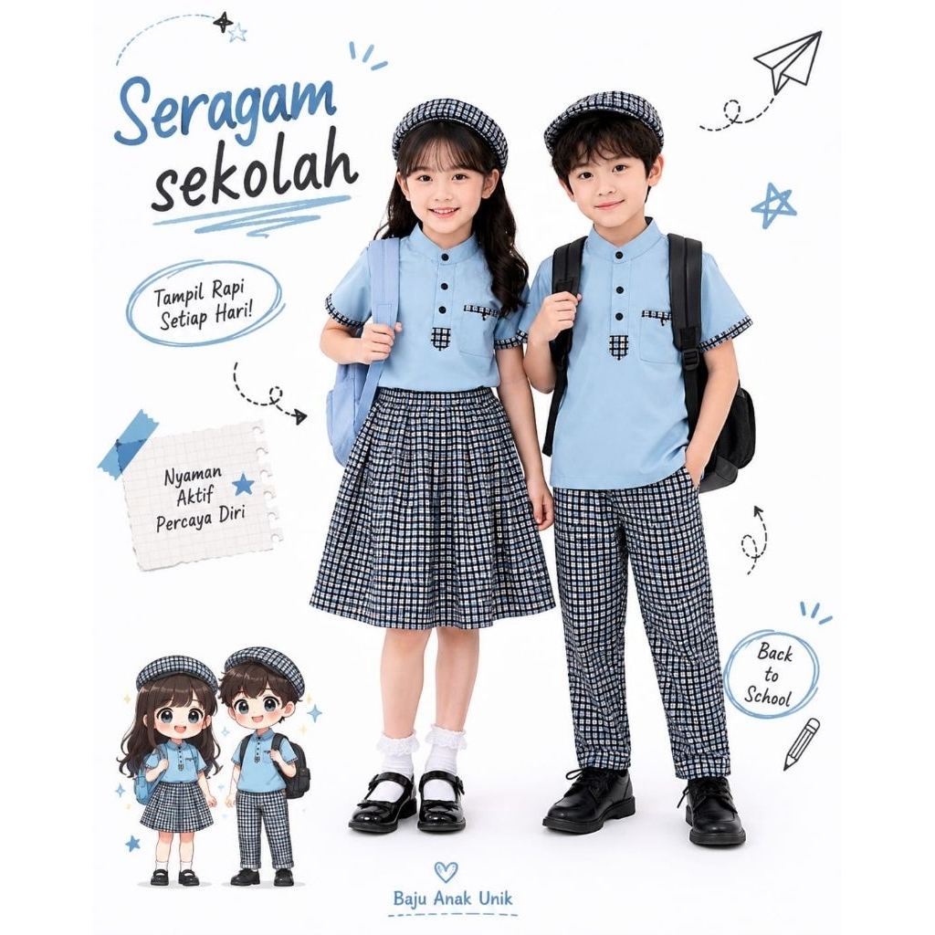 BAJUANAKUNIK / SERAGAM SEKOLAH PAUD / SERAGAM KOTAK KOTAK ANAK / SERAGAM SEKOLAH TK / BAJU SEKOLAH A