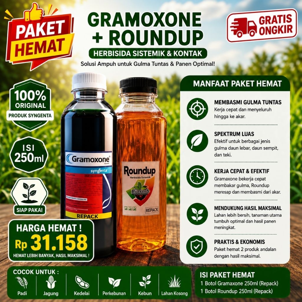 Paket Hemat Gramoxone + Roundup Repack 250ml | Kombinasi Herbisida Kontak & Sistemik
