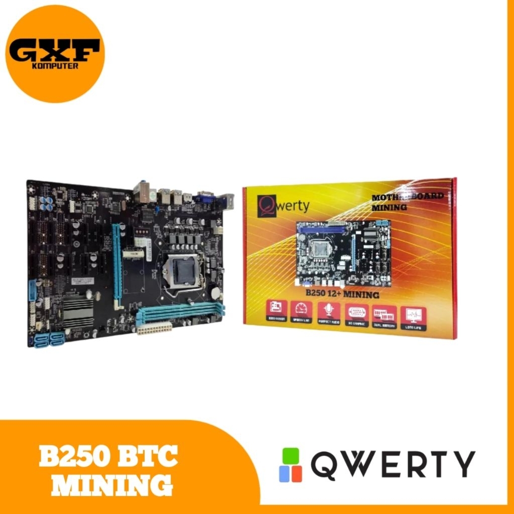 MOTHERBOARD QWERTY B250 BTC LGA 1151 12SLOT PCIE FOR MINING