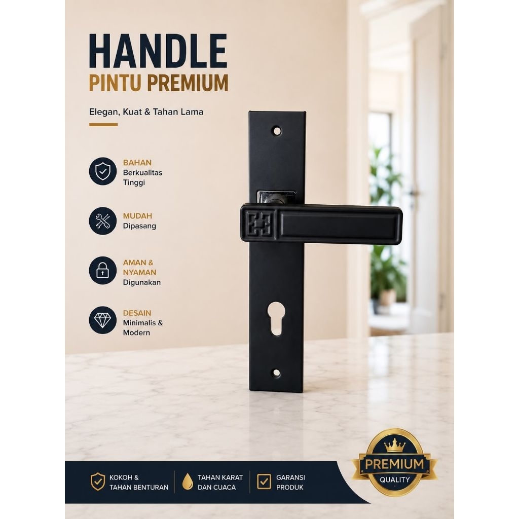 Hendel pintu hitam besar (set) _Kunci pintu hitam besar (set)