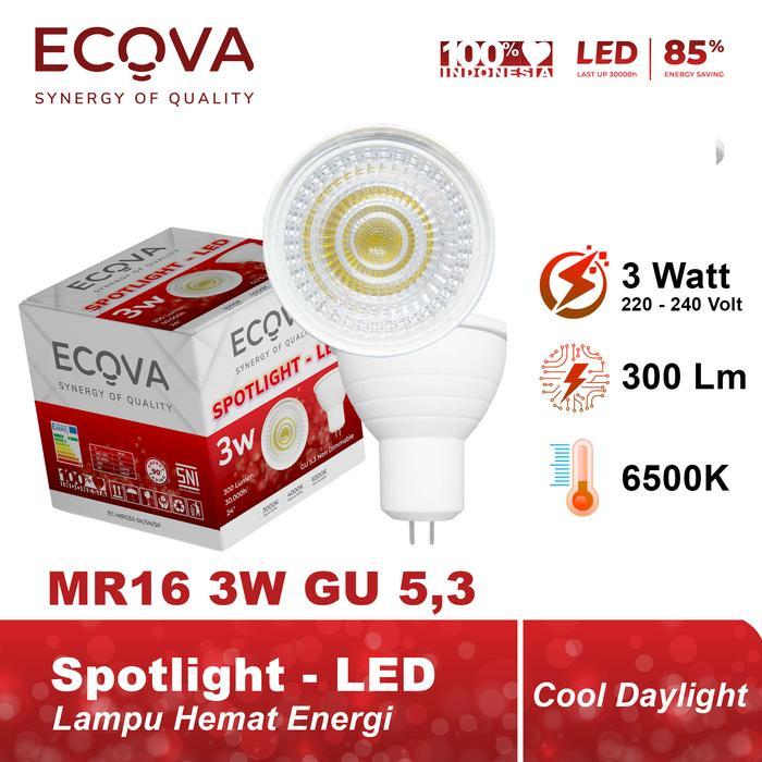 Ecova - Lampu LED Spotlight MR16 Fitting GU5,3 Lampu Sorot | 6500K Putih | 4000K Natural | 3000K Kun