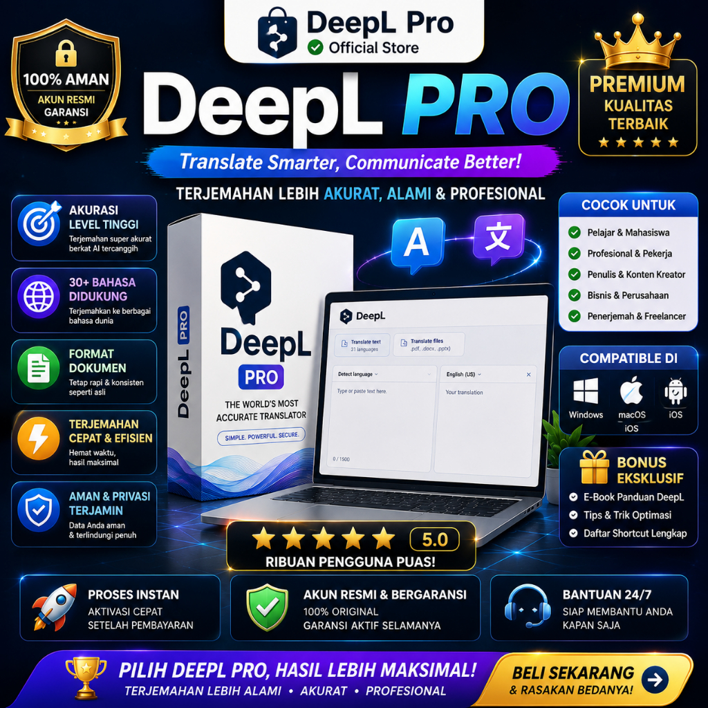 DeepL Pro garansi 1 bulan