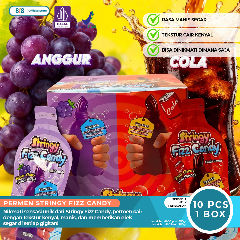 1 Box Squizzy Liquid Candy Stringy Fizz Candy - Permen Serat Elastis Sensasi Nikmati Ledakan Rasa Bu