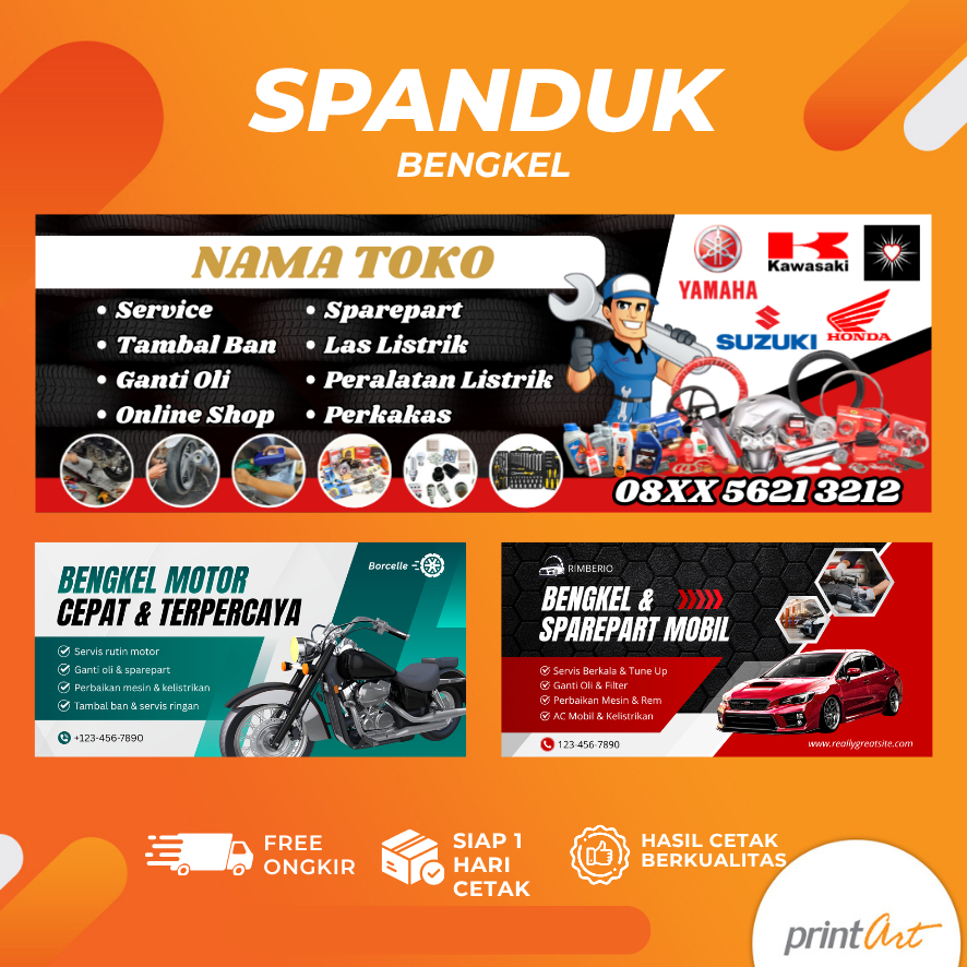 PRINTART - Spanduk Banner Bengkel Motor / Bengkel Mobil Custom