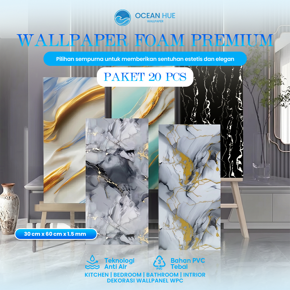 OCEANHUE - PAKET 20 Lembar - wallpaper dinding - wallpanel pvc dinding - vinyl lantai Foam Vinyl