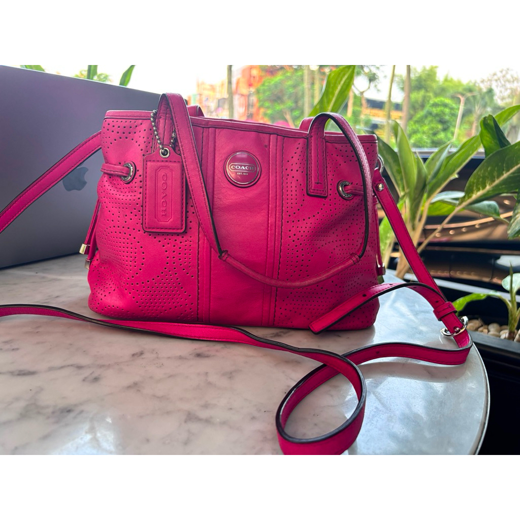 Tas Coach Original Preloved Pink Fuchsia 2 Way Bag Shoulder Bag Sling Bag Wanita Branded Import