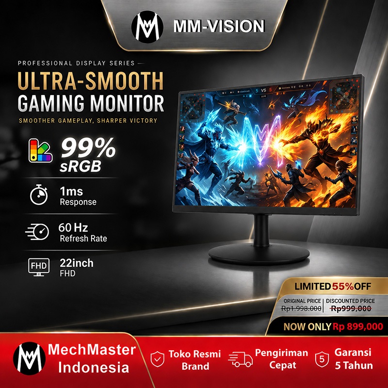 [MM-VISION] LED Monitor 22inch Monitor PC Berkualitas Premium dengan HDMI 1K Tampilan Lengkung 22inc