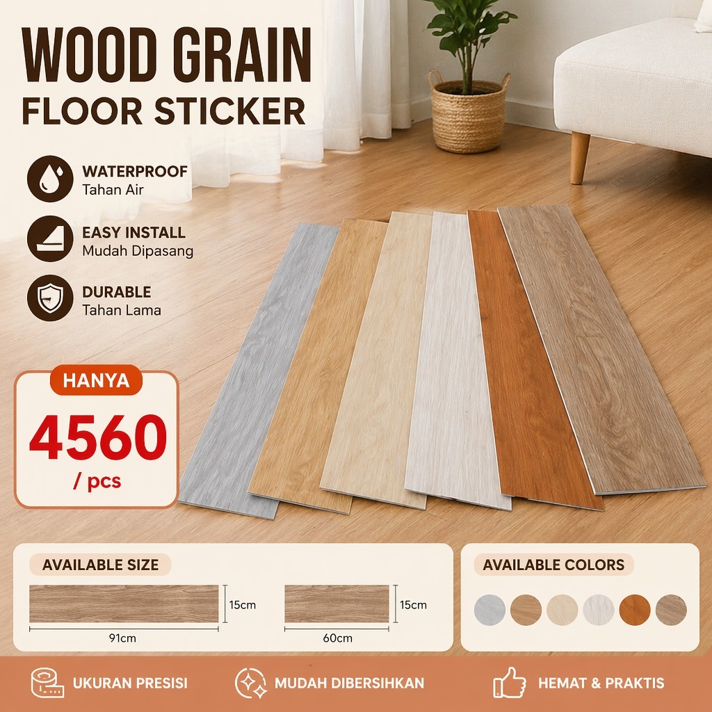 Stiker Lantai Vinyl Perekat Lantai Kayu Vinyl PVC Ubin Lantai Tahan Air Berkualitas Tinggi 60cmX15cm