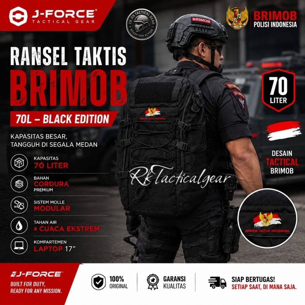 Tas Ransel Taktis Brimob Tipe 7hari 70 Liter J-Forces Bahan Cordura Premium - Cocok untuk Tas Outdoo