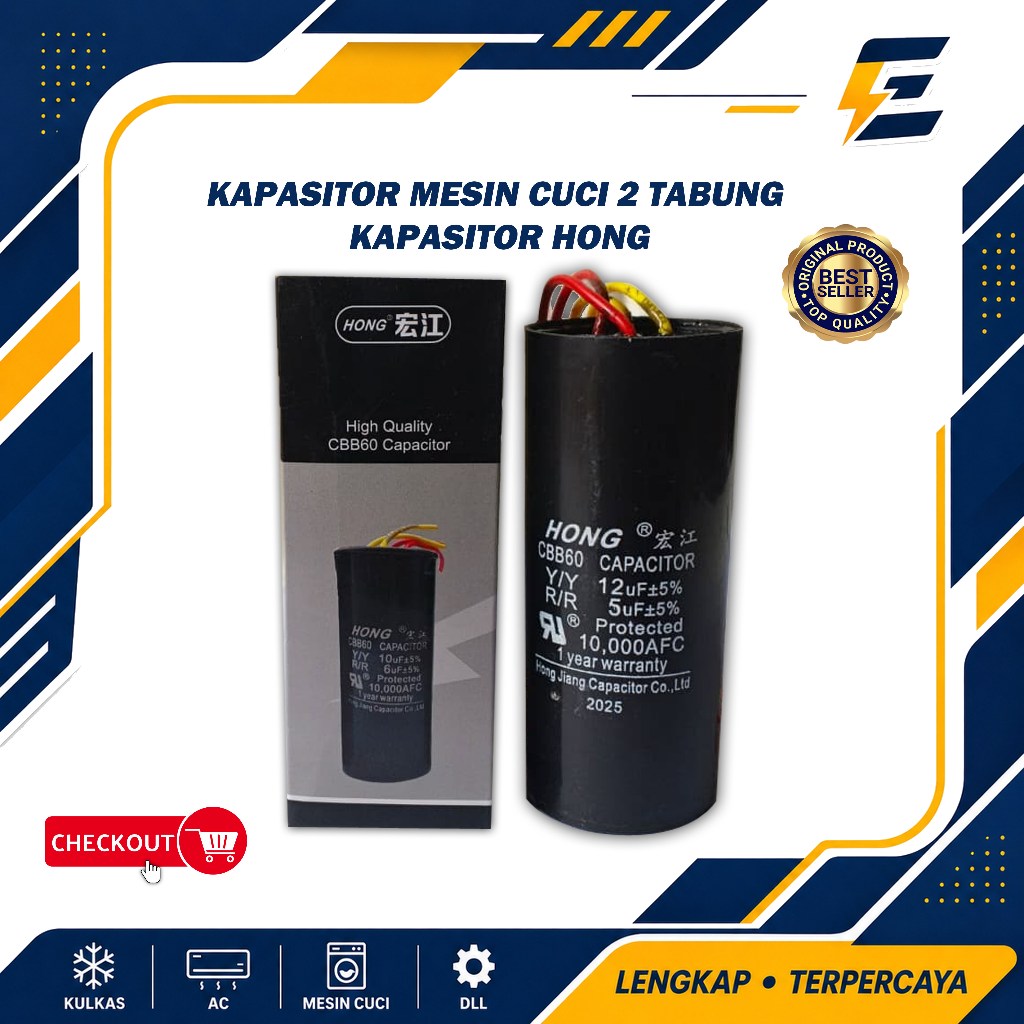 Kapasitor Mesin Cuci / Kapasitor Motor AC Merk HONG Cbb60 6UF~100UF/450VAC untuk Mesin Cuci Listrik