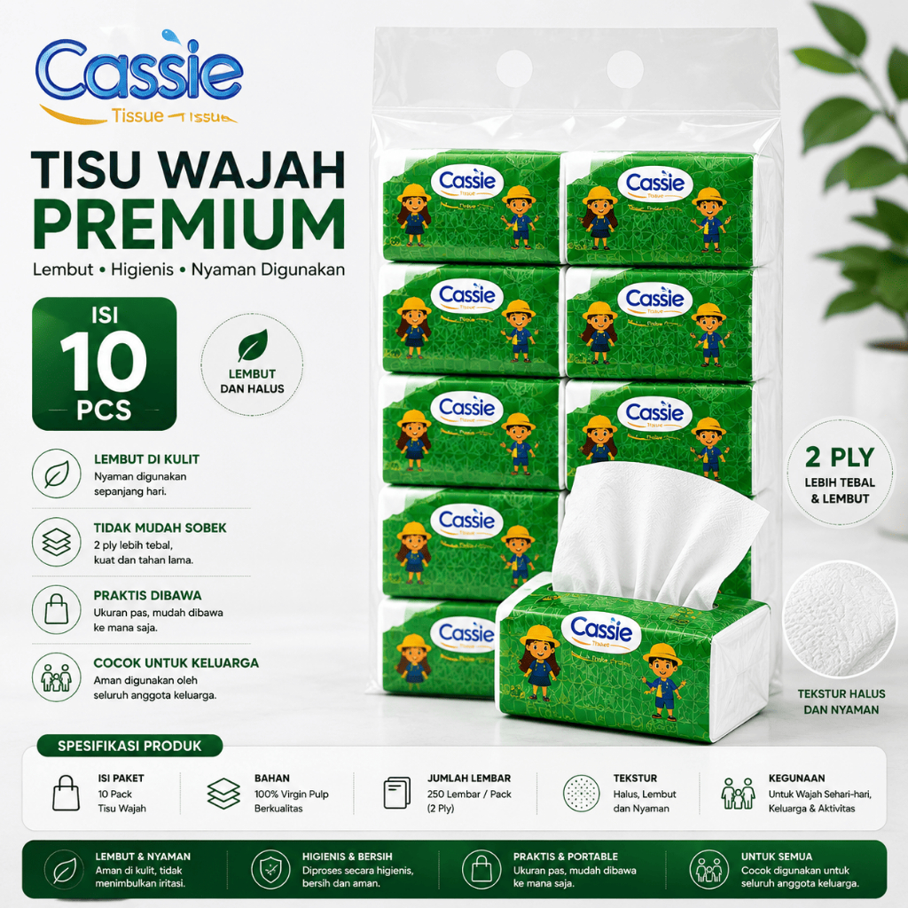 Tisu Cassie Pop Up 250 Lembar 2 Ply Tebal Putih