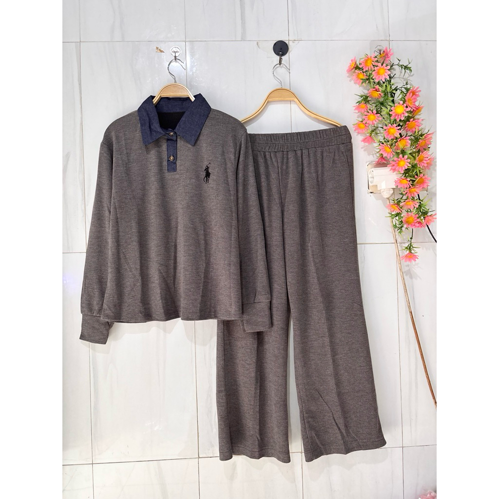 setelan celana wanita knit premium set knit wanita setelan celana kaos knit wanita setelan salur set