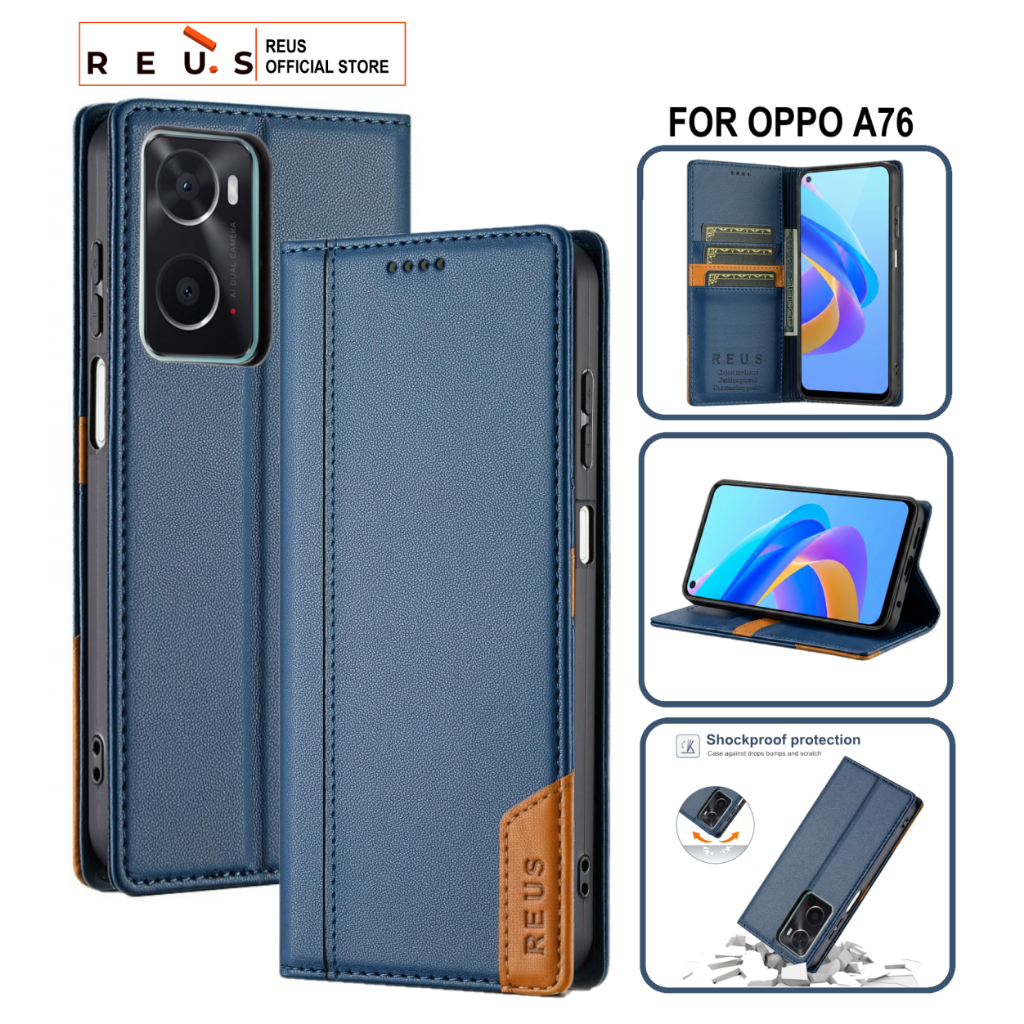 Reus Leather Case Flip Oppo A76 Premium Magnet Shockproof Cover - REUS Official Store