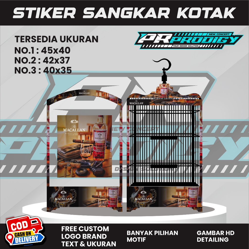 Stiker Decal MACALLAN /Sangkar Burung Koper/Single Fighter Kotak - Sangkar Burung Kosan