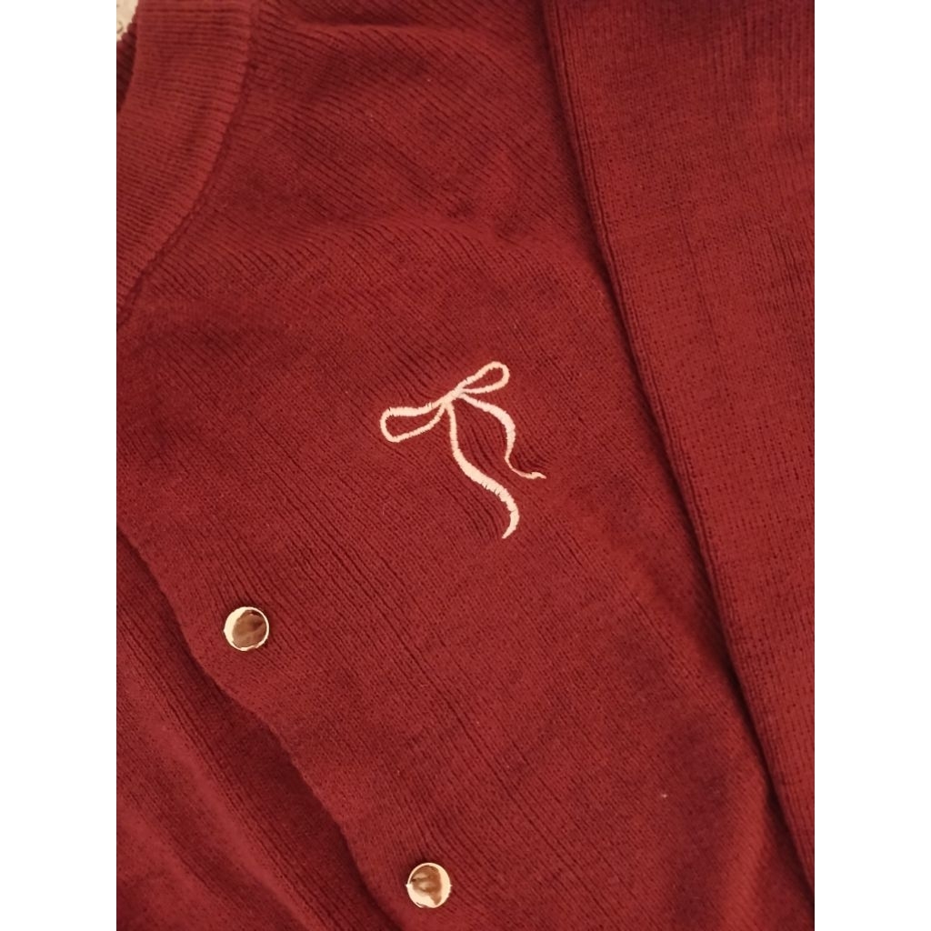 maroon cardigan