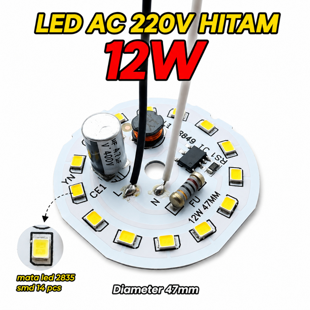 PCB LED AC Hitam 12 w D47 mm
