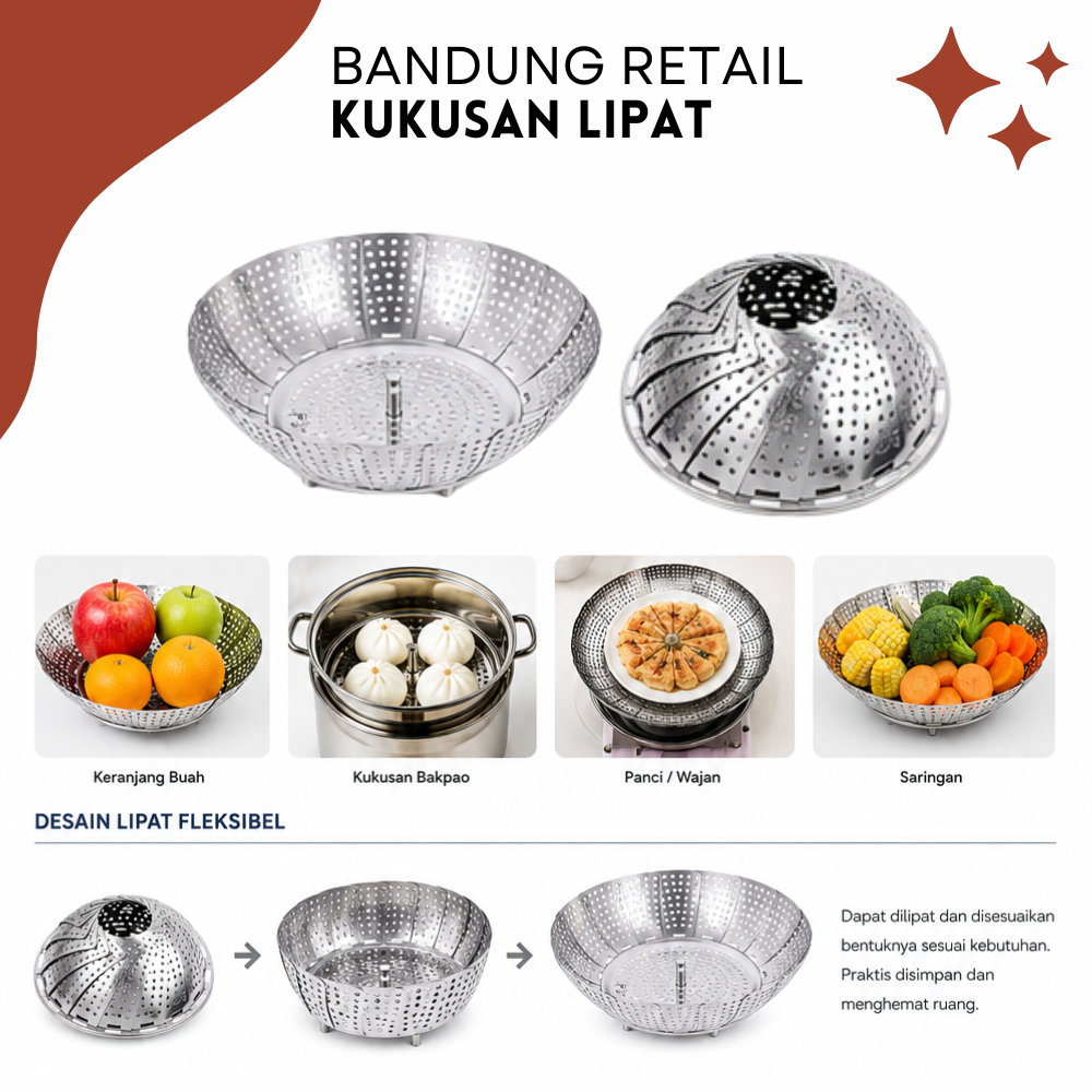 Alat Kukusan Stainless Tatakan Lipat Otomatis Kukusan Bakpao Stainless Mekar Alat Kukus Stainless St