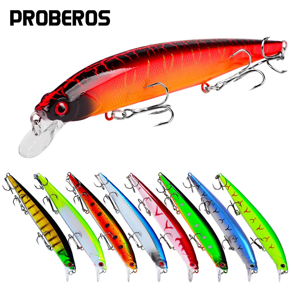 Umpan Pancing PROBEROS Minnow Floating 14cm/18.5G Mata 3D 4X BKB Hook