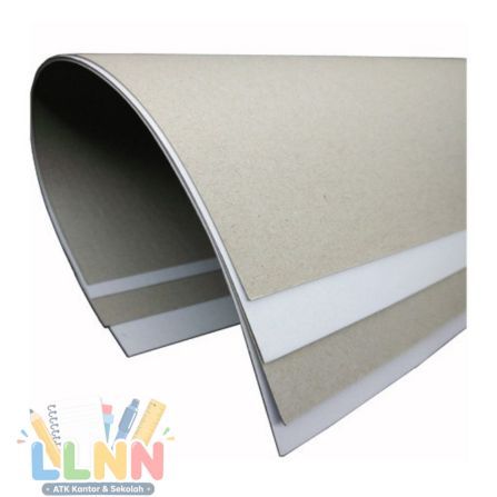 Kertas Karton Duplex 79x109 cm warna depan putih belakang abu-abu