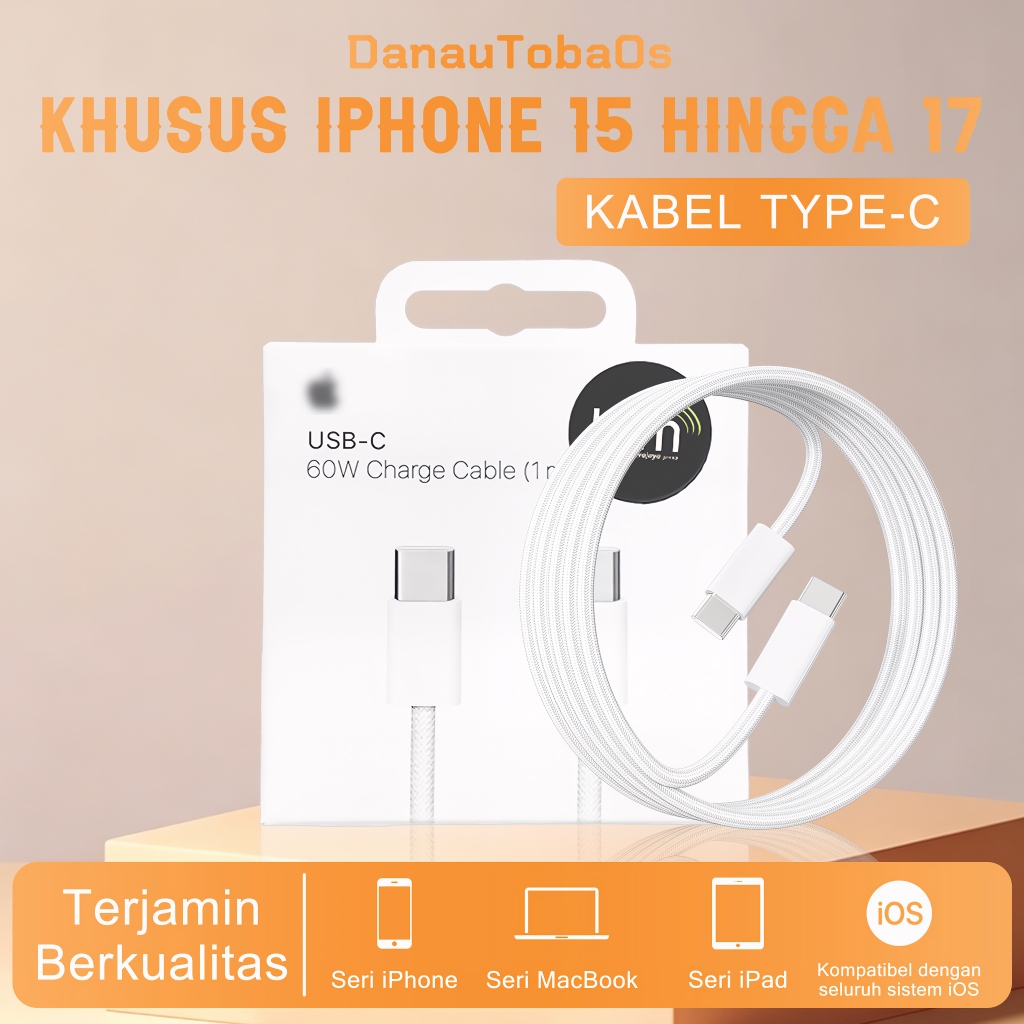 DanauTobaOs - Kabel Data Original Apple—Kabel Type C to Type C - Isi Baterai 60% Hanya 30 Menit - Co