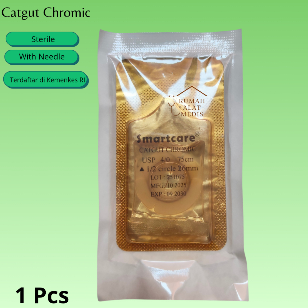 Eceran Cat Gut Chromic 2/0 3/0 4/0 dengan Jarum Smartcare / Benang Chromic 4/0 Plus Jarum SMARTCARE