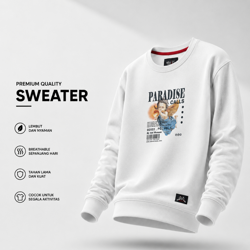 Nsa Ind Crewneck Sweater Paradise Broken White  Pria Wanita Oversize