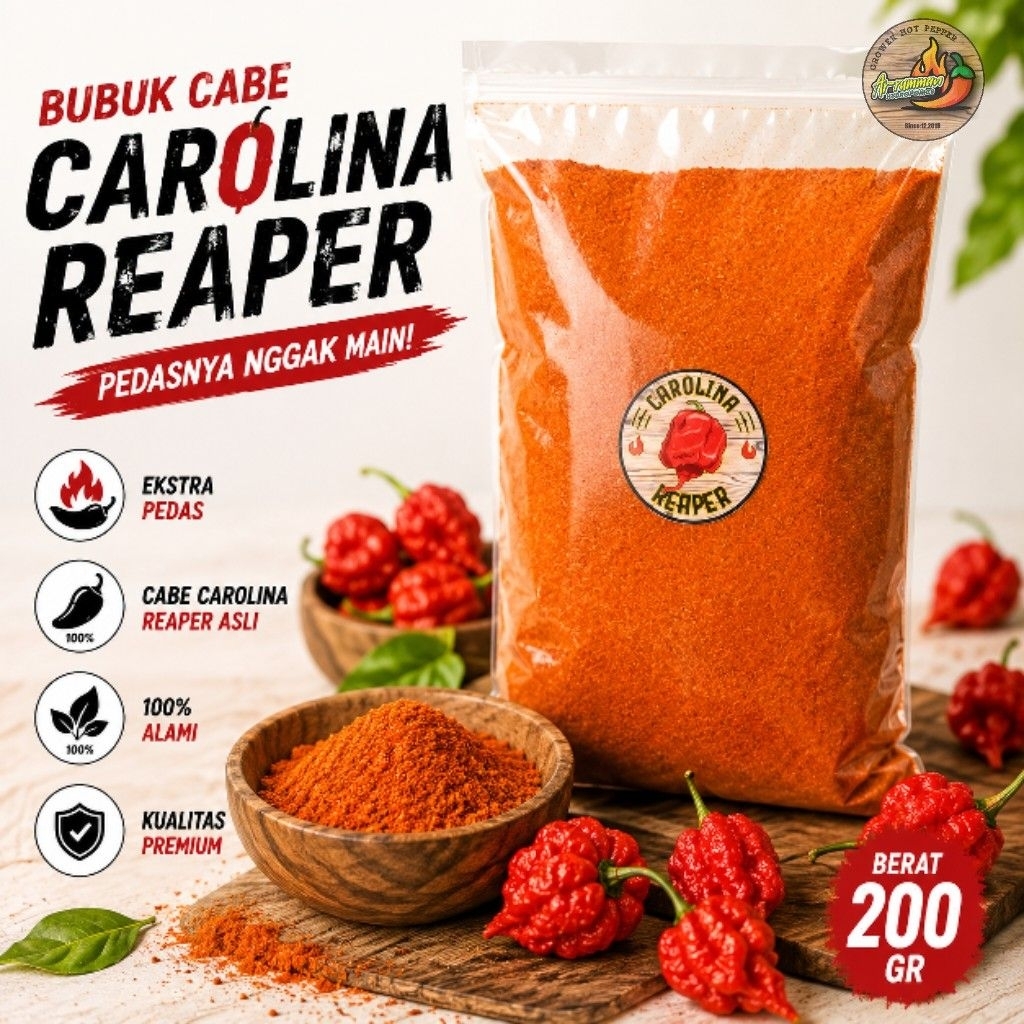 BUBUK Cabai Carolina Reaper Murni Tanpa Campuran isi 200 gram
