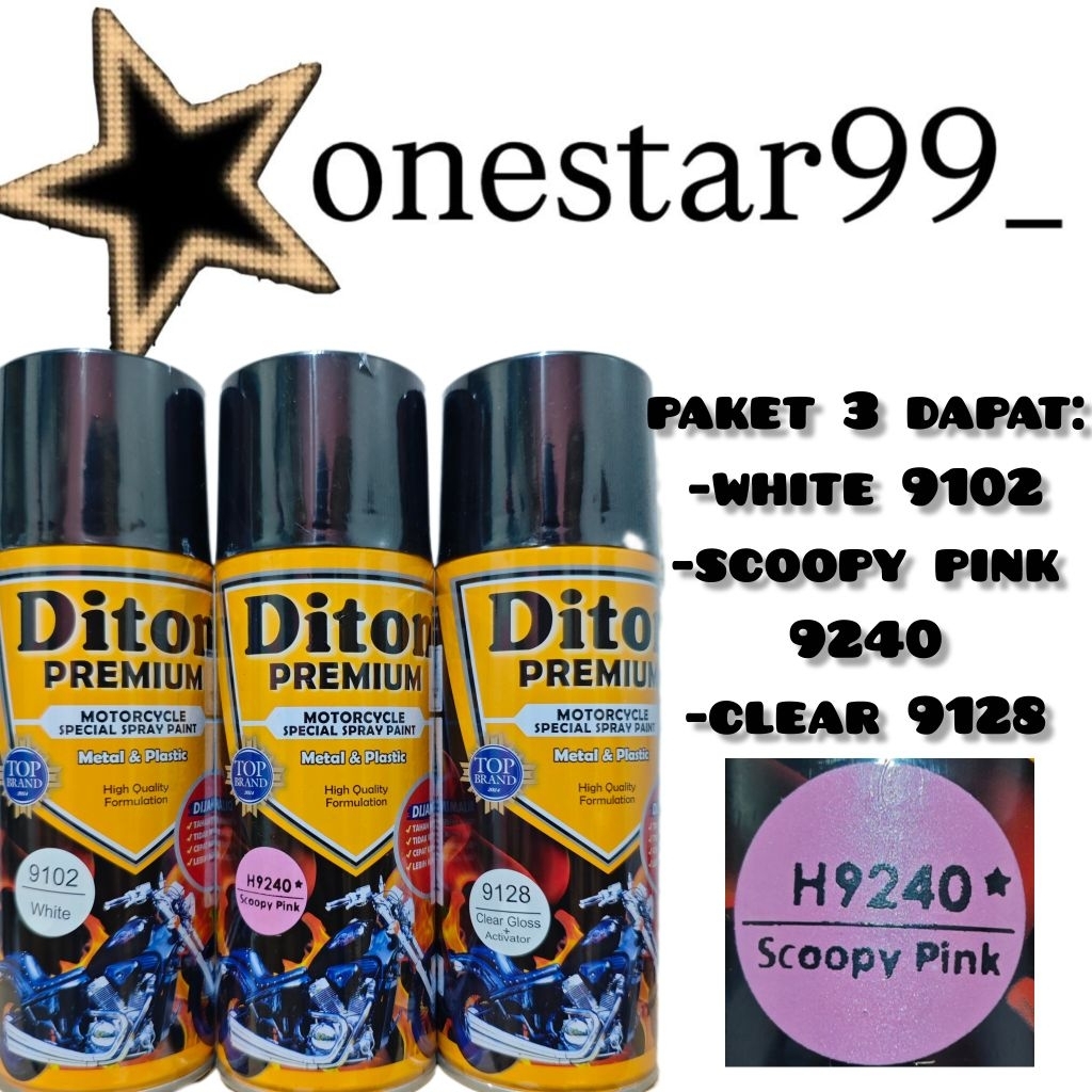 Pilok Pilox Pylox Cat Diton Premium Paket 3 Kaleng Scoopy Pink H 9240 White 9102 Primer Grey 9120 Cl