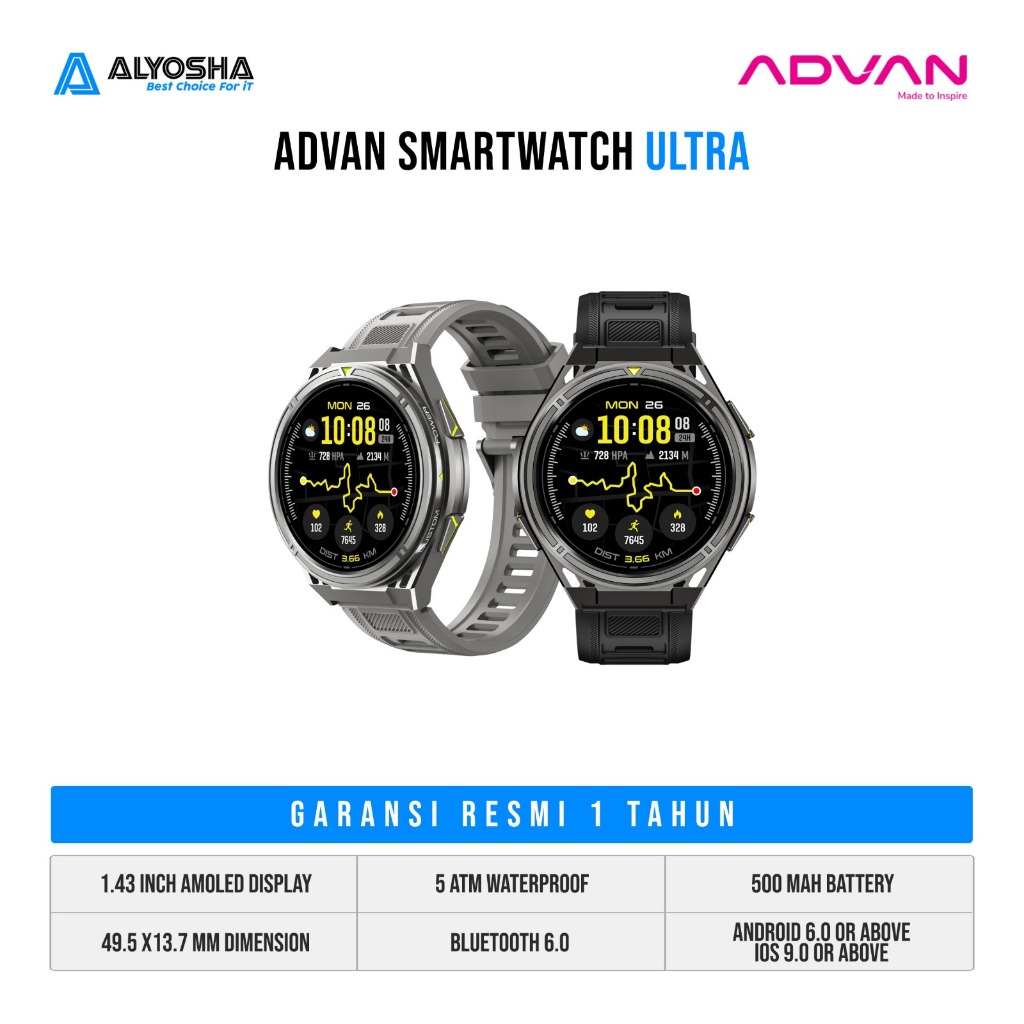 ADVAN ULTRA WATCH | AMOLED | OFFLINE GPS | RUNNING INTERVAL | BAROMETER | ALTITUDE | 5 ATM