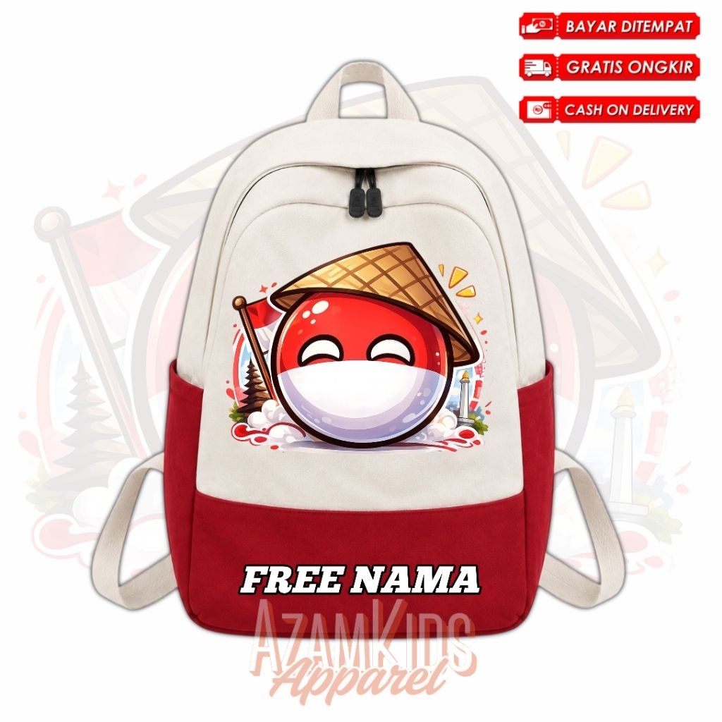 Tas Ransel Kantong Sekolah Anak TK SD Country Ball Indonesia Free Nama / Tas Backpack Anak Country B