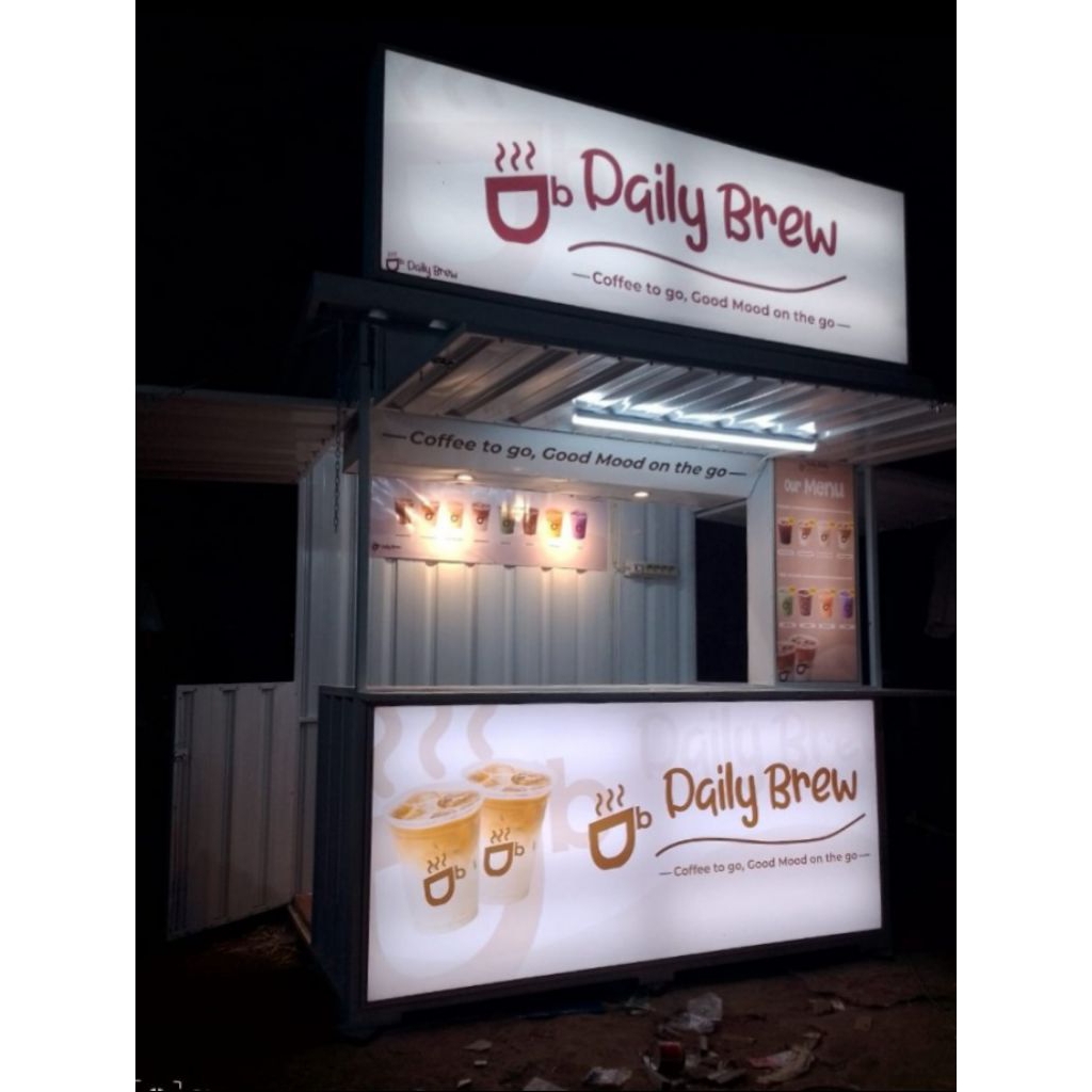 (free ongkir/gratis pengiriman) booth container ukuran 200x130. model full neon box