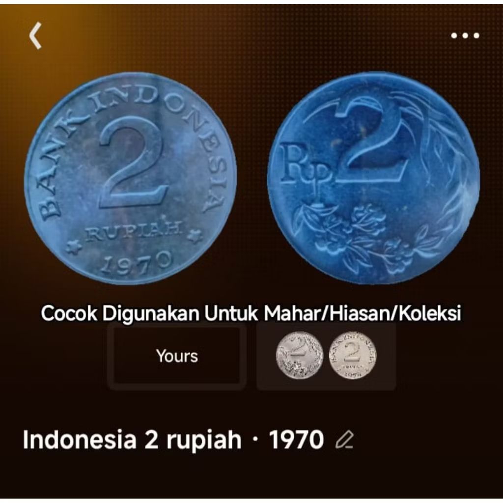 Pecahan tahun 1970-an Koin Rp 2 dan 5 Rupiah tahun 1970 asli Souvenir mahar Koleksi uang coin logam 