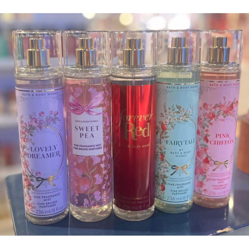 NEW PARFUM BBW,body mist 236ml.,FAIRYTALE,FOREVER RED,pink chiffon,sweet pea,LOVELY DREAMER,LIFE FAI