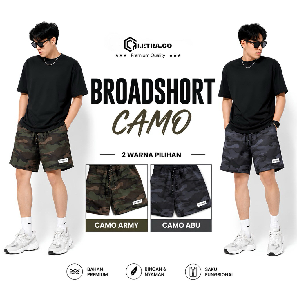 CALETRA.CO - Celana Pendek Pria Boardshort Loreng Army Camo