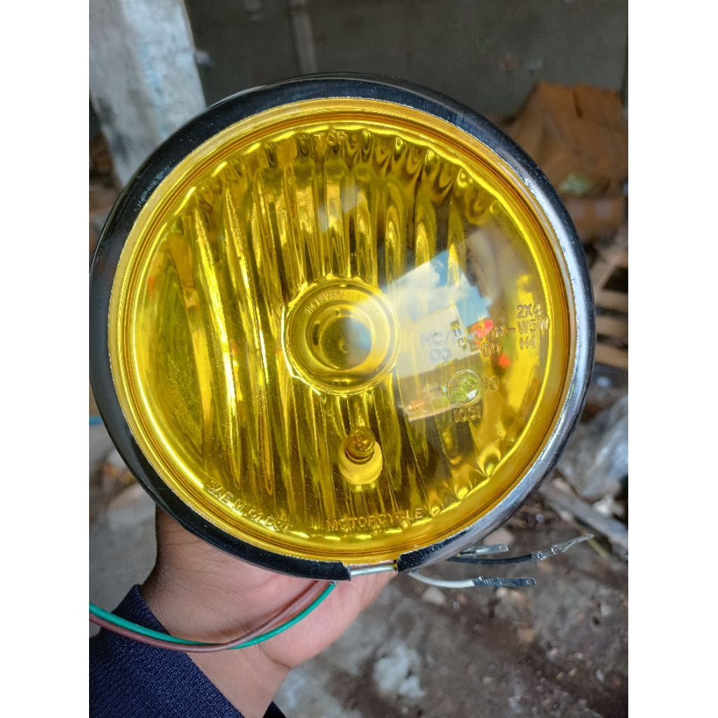 Lampu Depan Bulat Headlamp Motor Custom Universal Japs Style CB GL Megapro Tiger Scorpio Soket H4 Ba