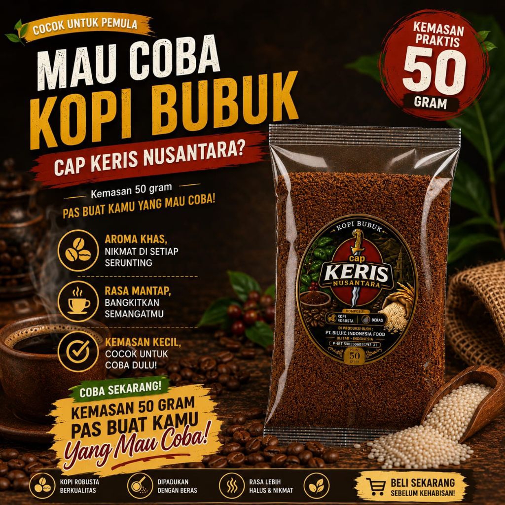 Kopi Bubuk Cap Keris Nusantara | Kopi Tradisional Nusantara | 50g