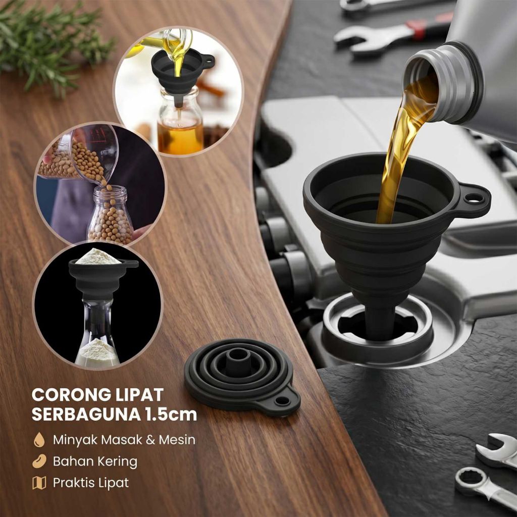 Corong Lipat Air Minyak Multifungsi Collapsible Silicone Funnel 1.5cm FL15 Bahan Silikon Tahan Caira