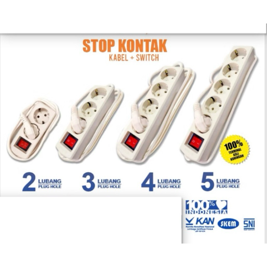 stop kontak +kabel 5 meter ada saklar terminal kuningan