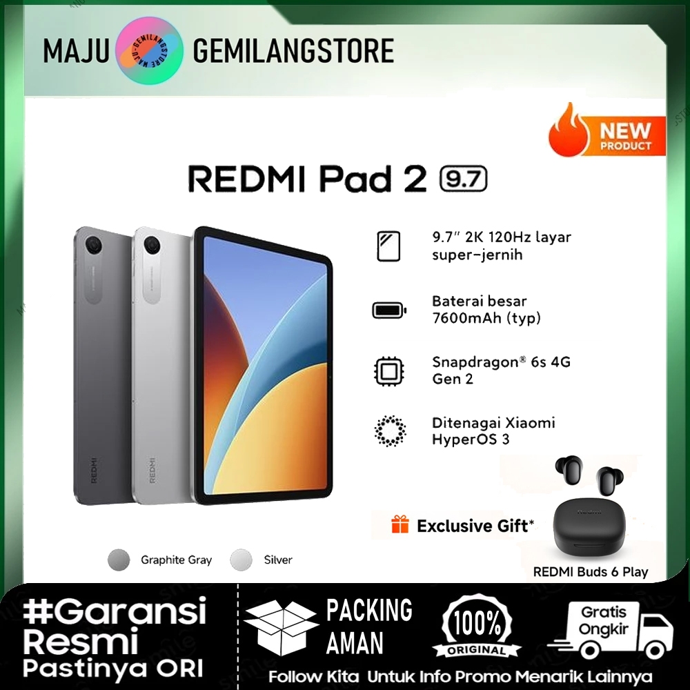 Xiaomi REDMI Pad 2 9.7 - LTE / 4G / TAB + SIM CARD - RAM 4GB+64GB & 128GB | Tablet Layar 9,7"2K 120 