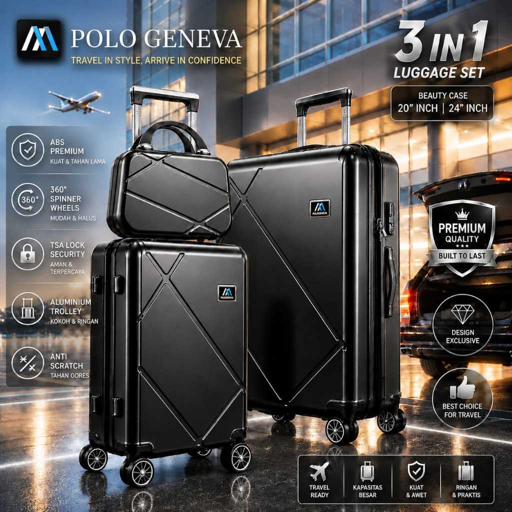KOPER 20 INCH POLO GENEVA KOPER SET 20+BEUTYCASE KOPER KABIN KOPER FIBER KOPER MURAH KOPER HARDCASE